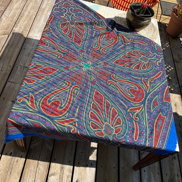 Vintage Blue Paisley Boho Large Scarf - Picture 4 of 4